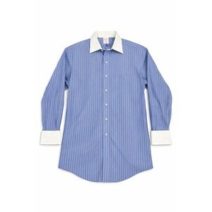 Brooks Brothers Dress Shirt 15.5-32 Blue White Traditional Fit Non-iron Cotton